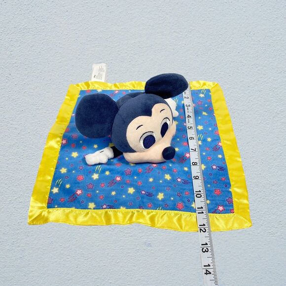 Disney Mickey Mouse Baby Lovey Plush Rattle Toy Security Blanket Blue Yellow - Picture 9 of 11